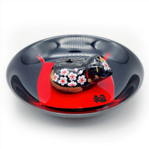 Arita Plate With Sleepy Cat - Black
